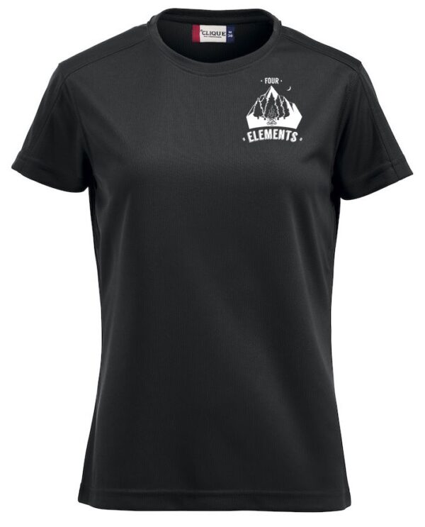 Four Elements Funktionsshirt Damenschnitt schwarz | Kleines Logo Brust