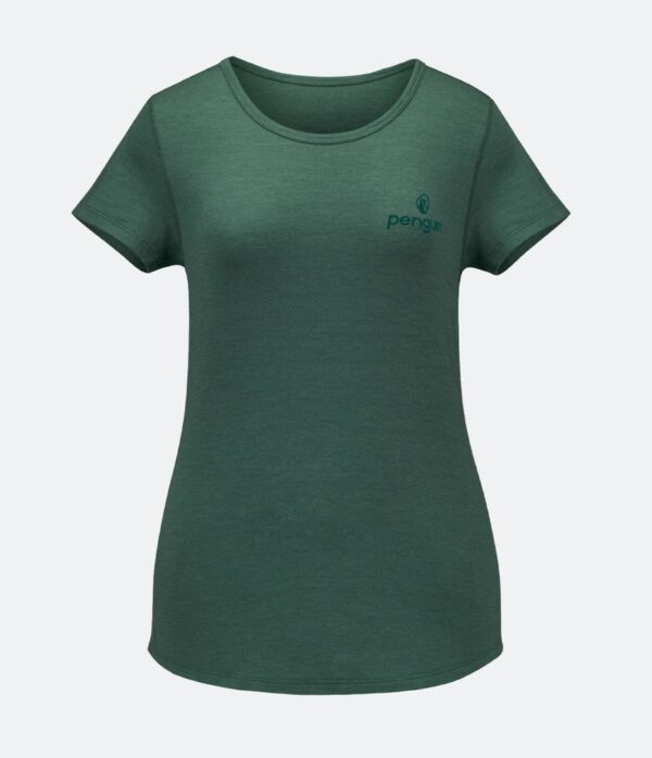 Penguin Merino T’Shirt Damen grün, Druck SCA-Logo Ärmel links + Rückenaufdruck