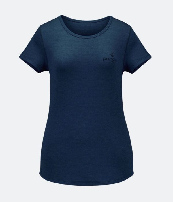 Penguin Merino T’Shirt Damen dunkelblau, Druck SCA-Logo Ärmel links + Rückenaufdruck