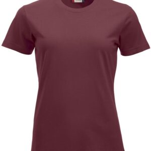 Baumwoll T’Shirt Damen bordeaux, Druck SCA-Logo Ärmel links + Rückenaufdruck