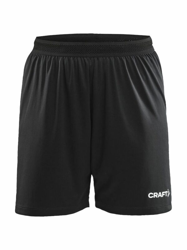 Trainingsshorts Damen mit Logodruck Hosenbein rechts